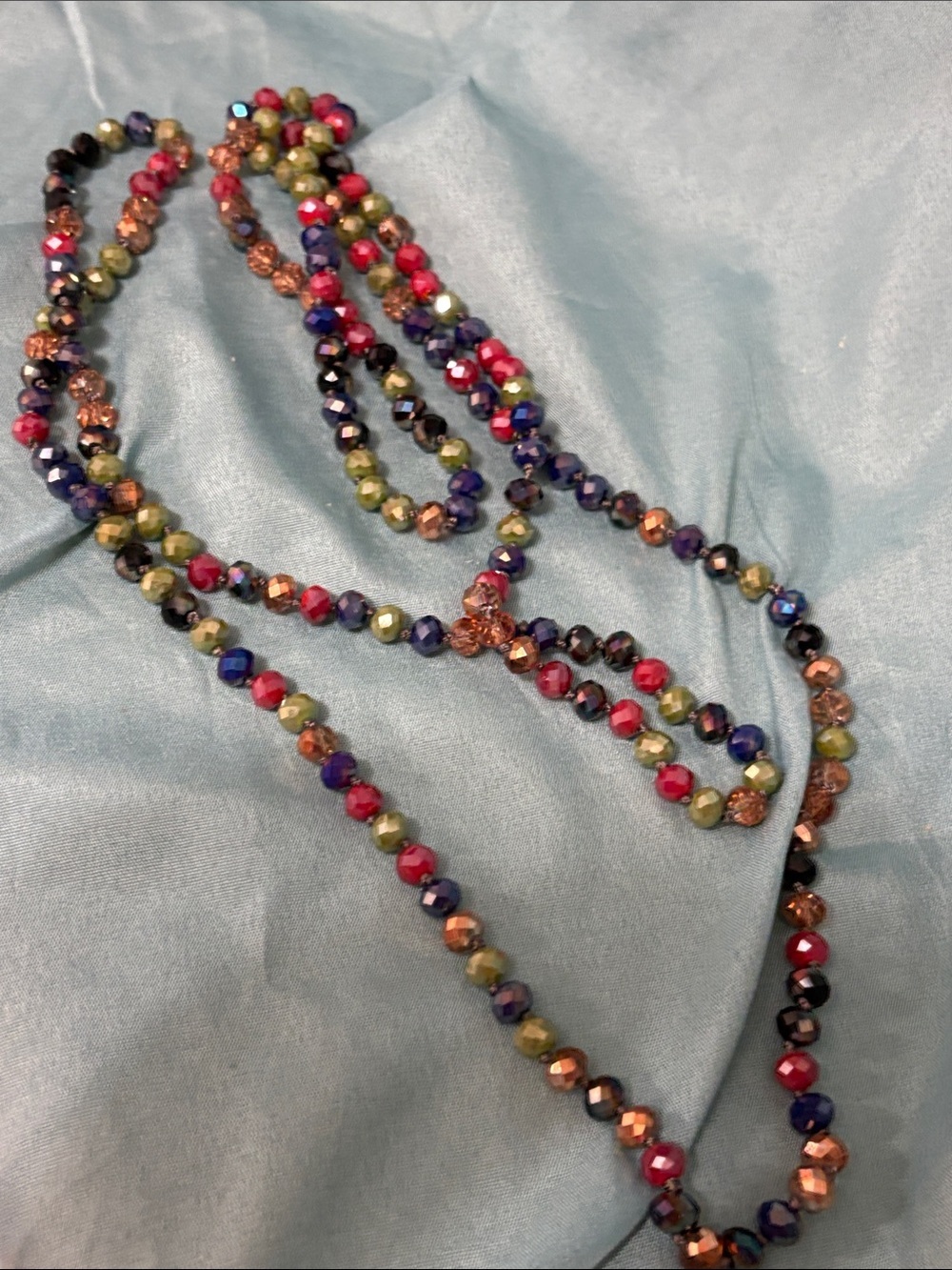 Multicolor Faceted Glass Beaded Long Single Strand Necklace - Women Jewelry - Picture 6 of 6